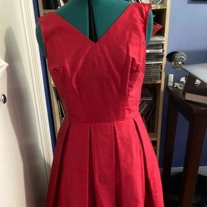 Unknown brand red silk dupioni fit and flare dress size 8ish